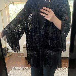 Forever 21 Velvet Kimono with Fringe
